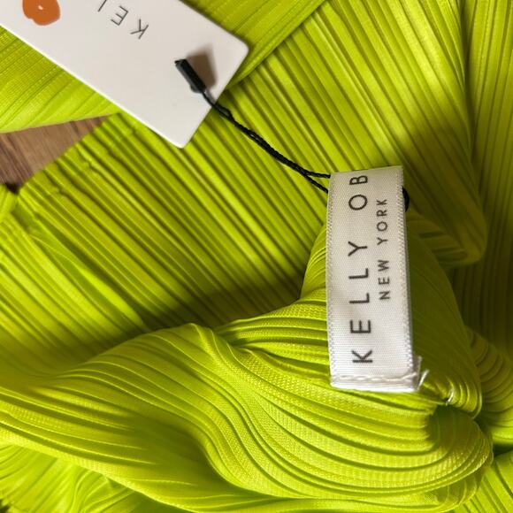 Kelly Obi Pleated Accordion Dress One Size Statement Club Stretchy Green Yellow - Picture 2 of 4